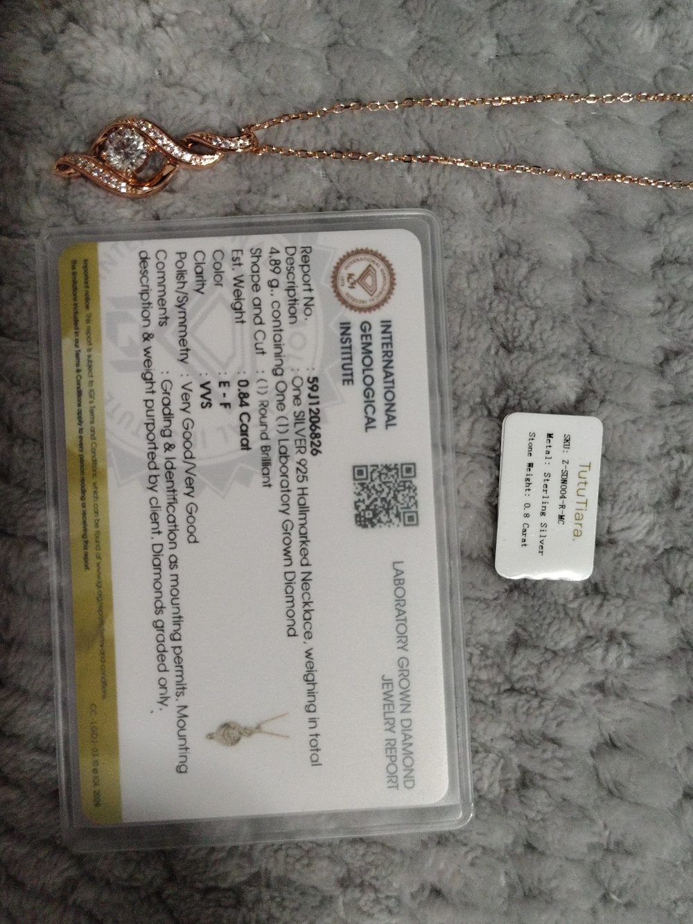 Certified 0.84 CT Round Lab Diamond Necklace Rose Gold